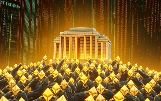 A visualization of BitMine Immersion's significant Ethereum (ETH) holdings, symbolizing their position as the largest corporate Ether holder and ambitious ETH staking goals.