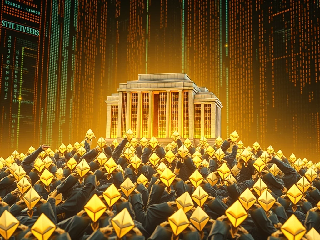 A visualization of BitMine Immersion's significant Ethereum (ETH) holdings, symbolizing their position as the largest corporate Ether holder and ambitious ETH staking goals.