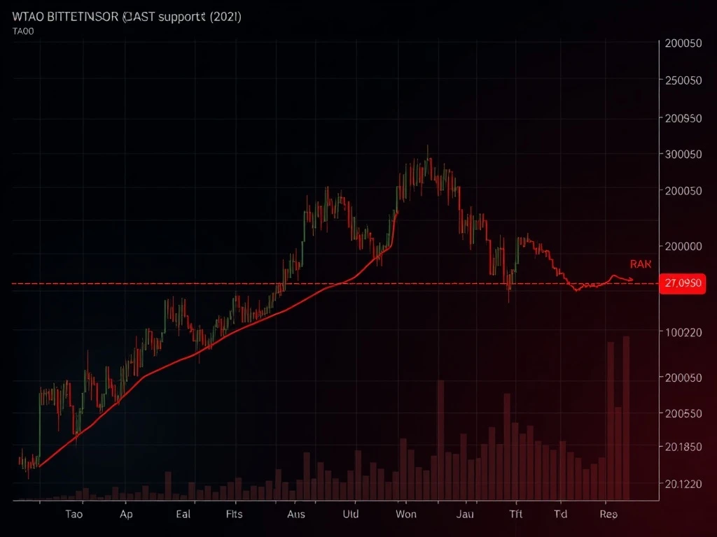 Bittensor price chart showing sharp decline and critical support levels