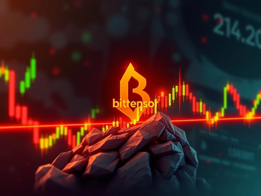 Bittensor (TAO) price chart showing a potential breakout from a $422 trendline, highlighting key resistance levels.