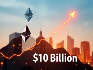 BlackRock's ETHA fund soaring to $10 billion, symbolizing massive institutional investment in Ethereum.