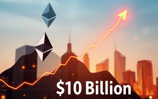 BlackRock's ETHA fund soaring to $10 billion, symbolizing massive institutional investment in Ethereum.