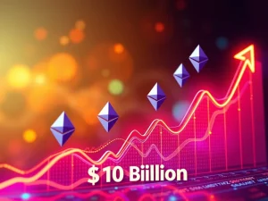 Visualizing the immense growth of BlackRock's ETHA, highlighting its rapid ascent to $10 billion and impact on the Ethereum ETF market.