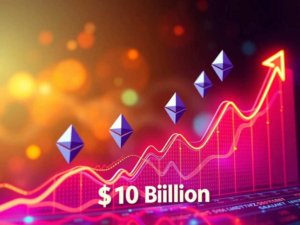 Visualizing the immense growth of BlackRock's ETHA, highlighting its rapid ascent to $10 billion and impact on the Ethereum ETF market.