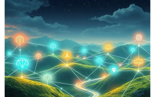 A visual representation of how blockchain technology and AI integration are transforming the 2025 global economy with efficient systems.