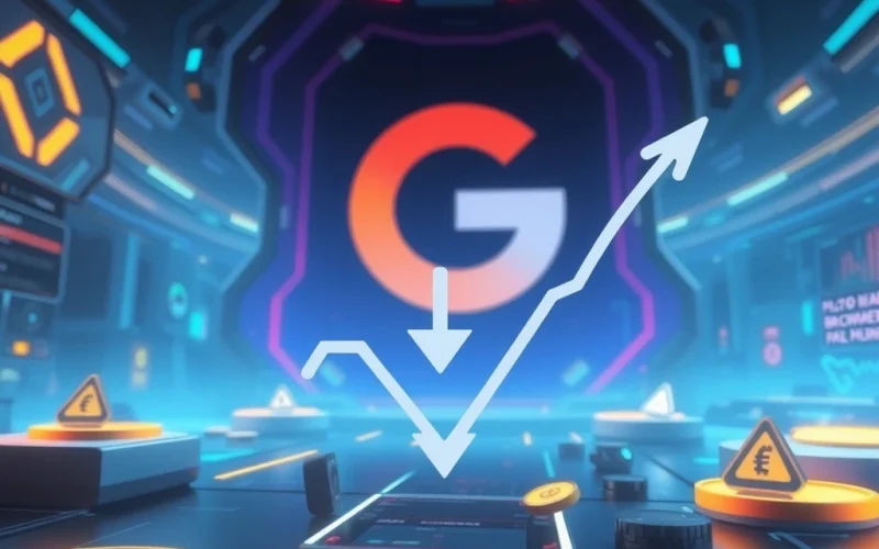 A visual representation of Google's cautious stance on blockchain gaming amidst a significant funding dip, highlighting market caution.