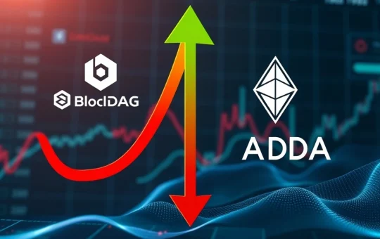 Chart illustrating BlockDAG's significant rise contrasted with Cardano ADA's market decline, highlighting the shift in altcoin investment trends.
