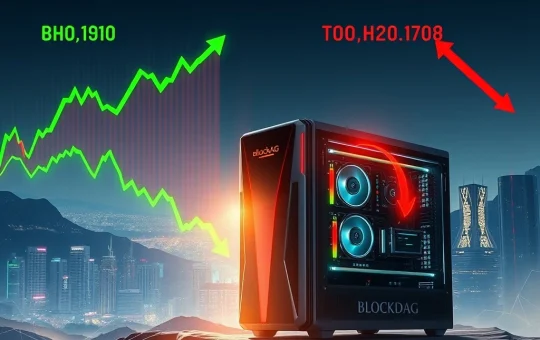 A visual representation of the crypto market, showing NEAR Protocol's rise, Shiba Inu's fall, and BlockDAG's mining success, highlighting crypto market volatility.