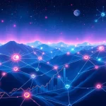 A vibrant digital network illustrating BlockDAG's flourishing developer ecosystem, driving impressive cryptocurrency returns and utility.