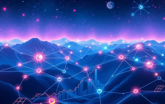 A vibrant digital network illustrating BlockDAG's flourishing developer ecosystem, driving impressive cryptocurrency returns and utility.