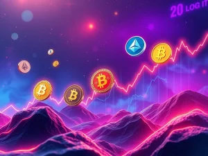 A dynamic crypto market chart showing BlockDAG Presale's rapid growth, Dogecoin's surge, and Stellar XLM's decline.