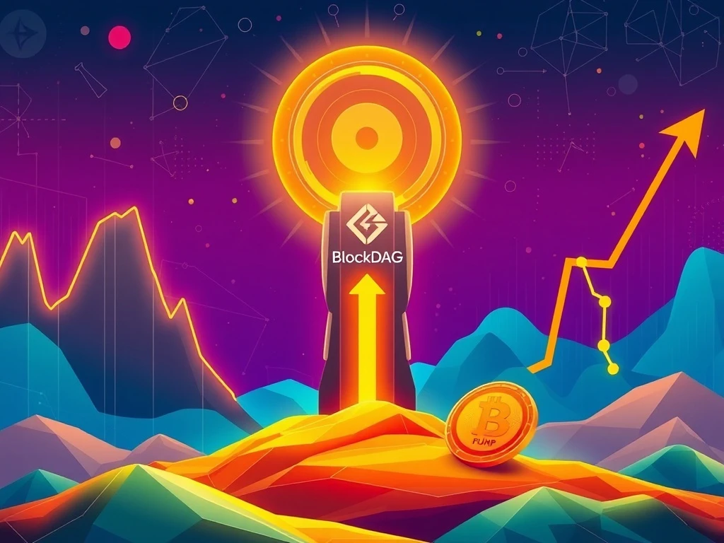 Dynamic crypto market trends showing Kaspa KAS's surge, PUMP's decline, and BlockDAG's projected ROI, illustrating diverse cryptocurrency investment outcomes.