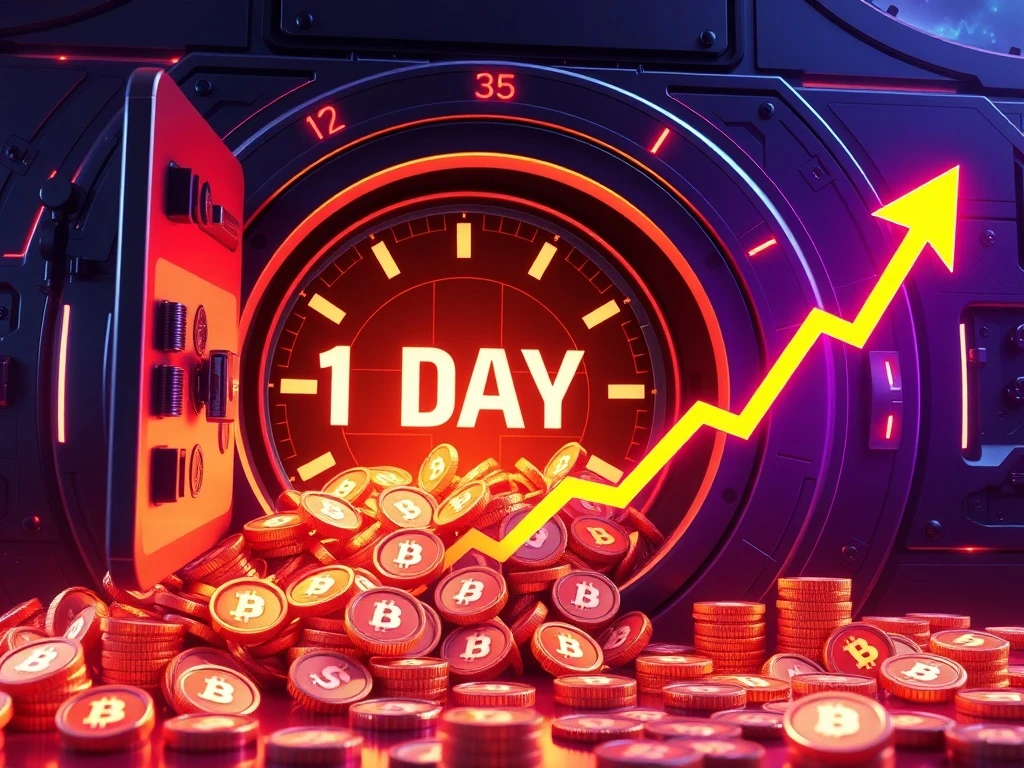 Digital vault overflowing with BDAG tokens, representing BlockDAG's no-vesting presale and the promise of high ROI potential.