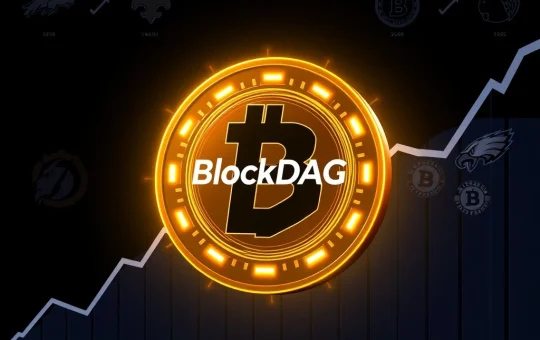 BlockDAG presale success with glowing coin and growth charts
