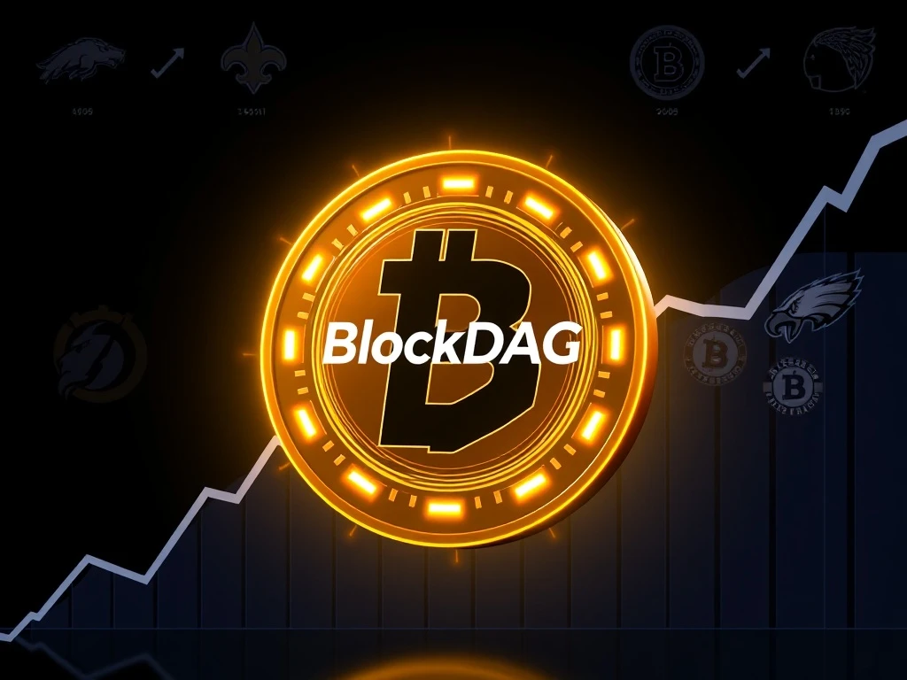 BlockDAG presale success with glowing coin and growth charts