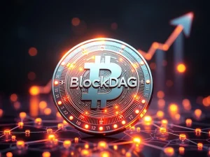 BlockDAG presale token with glowing blockchain nodes and rising graph