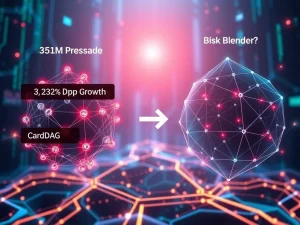 A visual representation of BlockDAG's impressive $351M presale and projected dApp growth, highlighting its challenge to Cardano in blockchain innovation.