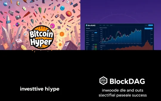 A visual contrast between BlockDAG's structured presale success and Bitcoin Hyper's meme-driven hype, highlighting differing crypto investment strategies.
