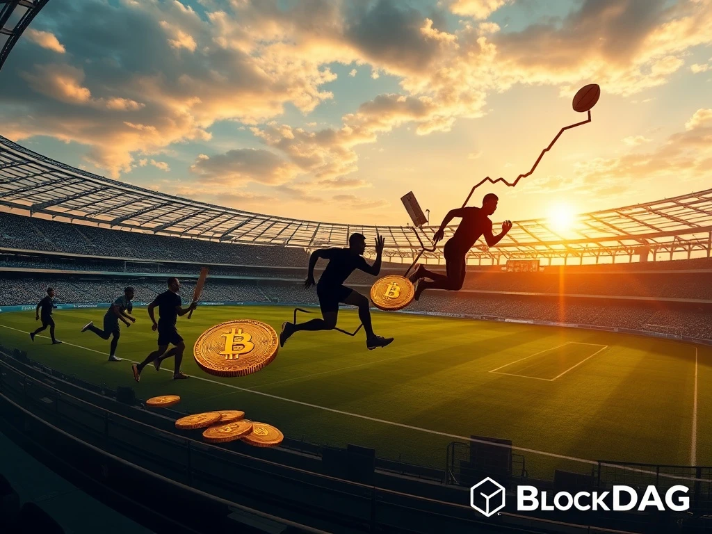 BlockDAG's logo on a stadium screen, symbolizing its successful presale surge driven by strategic crypto partnerships with sports teams.