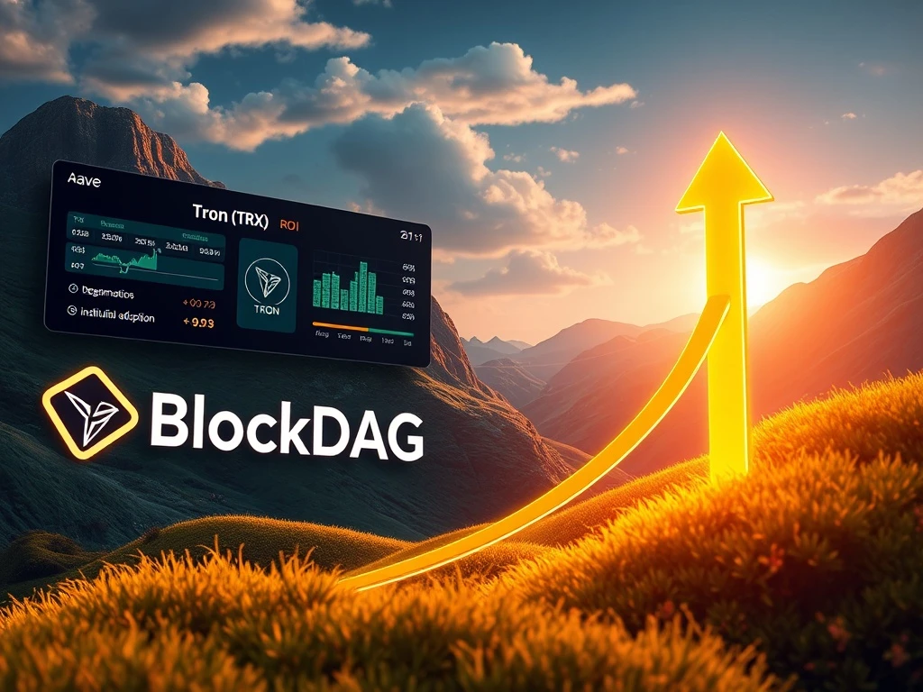 BlockDAG's no-vesting pass unlocks massive ROI, symbolizing the project's innovative approach in the crypto market alongside Aave's DeFi growth and Tron TRX's bullish price targets.