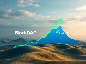 A visual comparison showing BlockDAG's strong growth and BlockDAG ROI against Cardano's challenges in developer adoption.