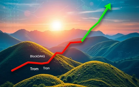 A vibrant visual representation of BlockDAG's impressive growth contrasted with the struggling performance of Tron and Toncoin in the crypto market.
