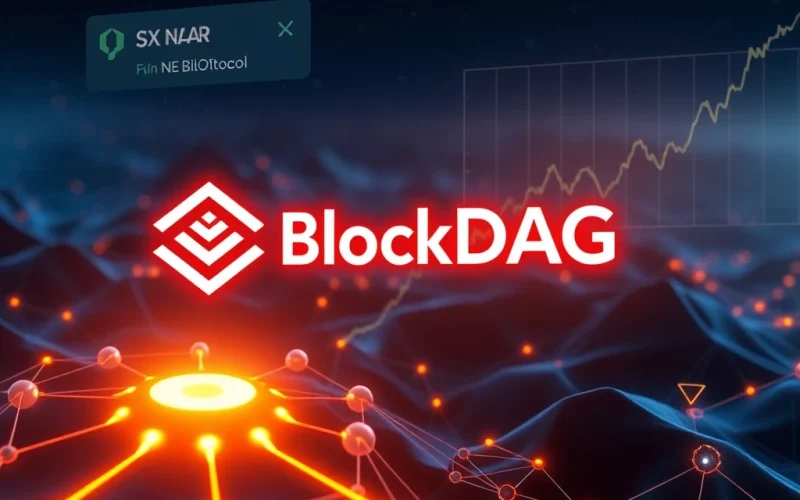 Depicting the dynamic cryptocurrency market, showcasing BlockDAG's innovative mining technology alongside charts for NEAR Protocol and Stellar XLM indicating market shifts.