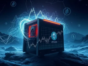BlockDAG X1 Miner demo with a Litecoin price surge chart and Ethereum market analysis, highlighting accessible crypto mining.