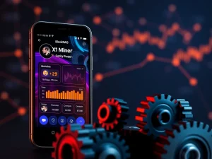 BlockDAG X1 Miner app interface on a smartphone, illustrating rapid user growth and high ROI, contrasting with traditional staking methods.