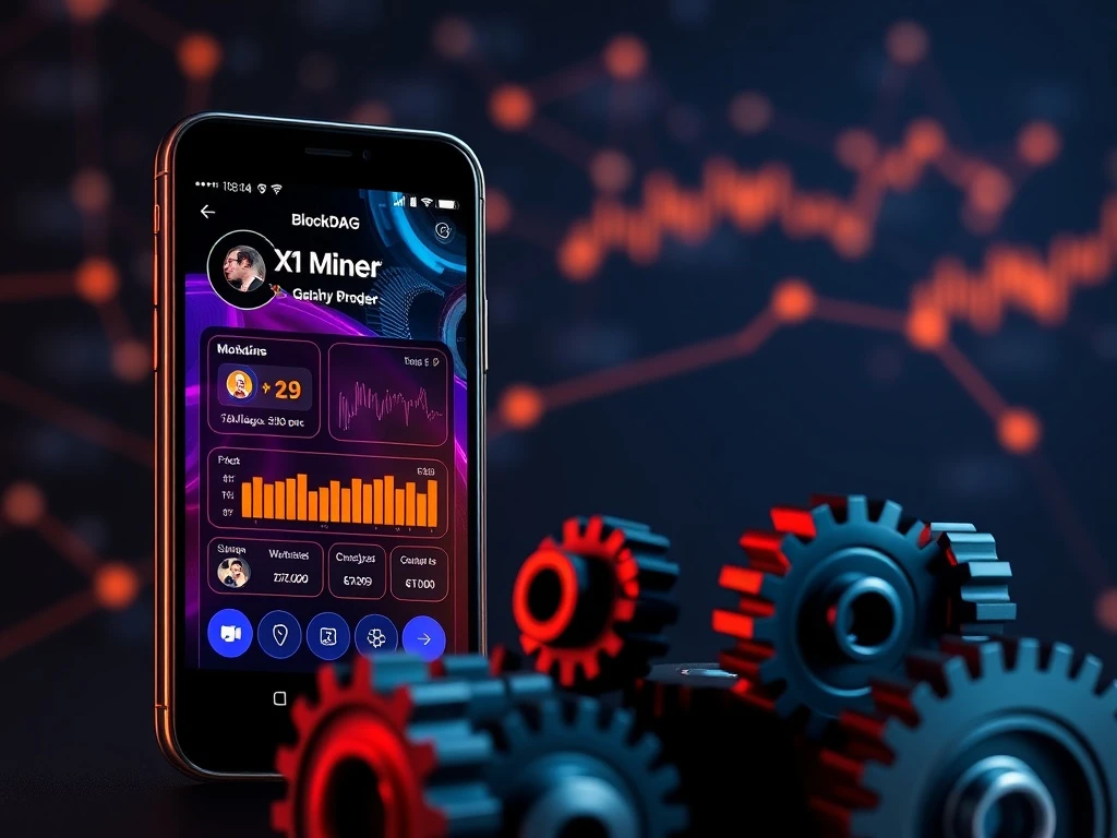 BlockDAG X1 Miner app interface on a smartphone, illustrating rapid user growth and high ROI, contrasting with traditional staking methods.