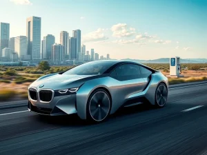 A sleek, futuristic BMW hydrogen vehicle symbolizes the future of sustainable transport and clean energy innovation.
