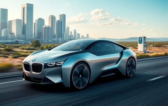 A sleek, futuristic BMW hydrogen vehicle symbolizes the future of sustainable transport and clean energy innovation.