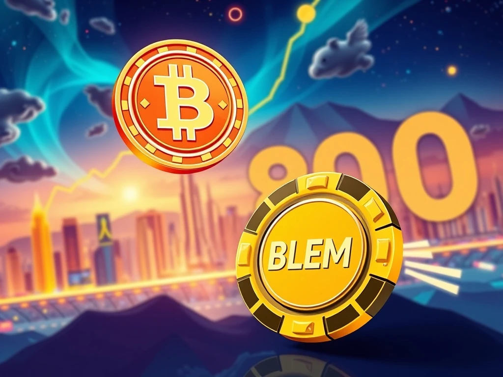 BNB coin surging past $800, symbolizing its market success, while a BitLemons BLEM casino chip represents the next big altcoin opportunity.