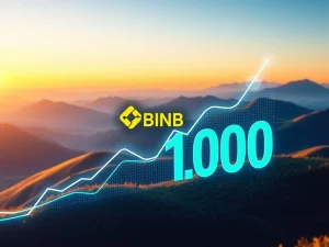 A dynamic chart illustrating the strong upward trajectory of BNB, highlighting its breakout and the potential for a $1,000 BNB price target, driven by market demand.