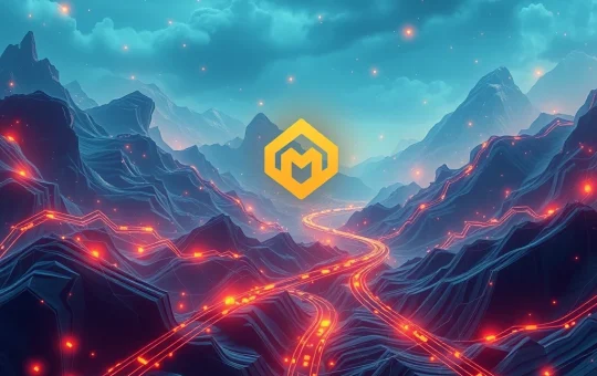 A visual representation of BNB Chain's ambitious 2026 Blockchain Roadmap, showcasing rapid data flow, token burning, and high transaction speeds.