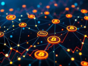 Infographic showing BNB Chain's record 14.1M daily transactions, highlighting DeFi growth and token burns, signifying robust blockchain performance.