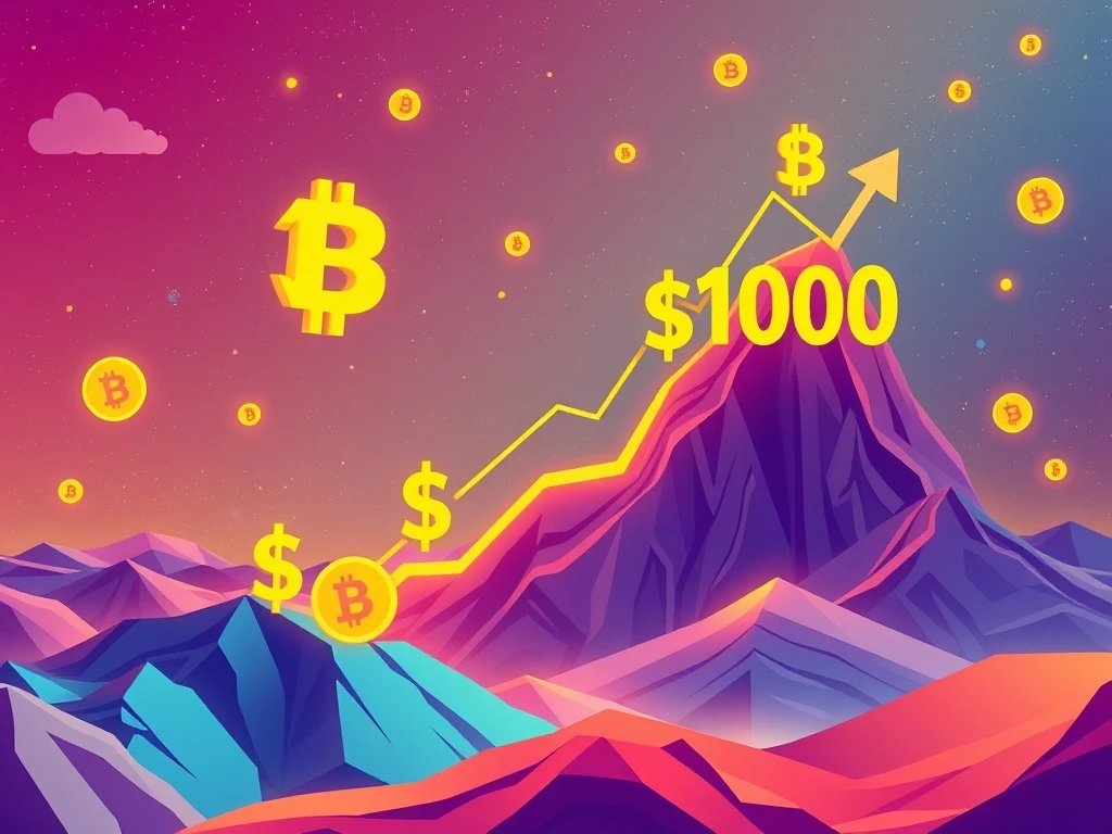 Chart showing BNB price surge with upward arrows, representing Binance Coin's growth and potential for a $1,000 price target.