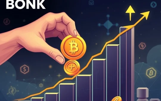 A hand placing a BONK token onto a rising chart, symbolizing the positive impact of BONK buybacks on sustainable growth.