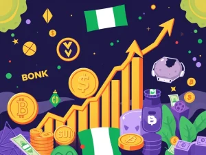 Dynamic crypto market showing Bonk's surge, representing Nigeria's altcoin momentum.