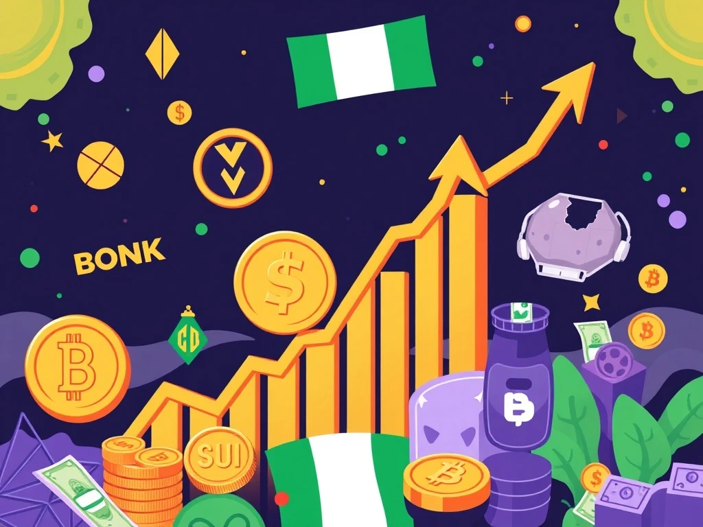 Dynamic crypto market showing Bonk's surge, representing Nigeria's altcoin momentum.