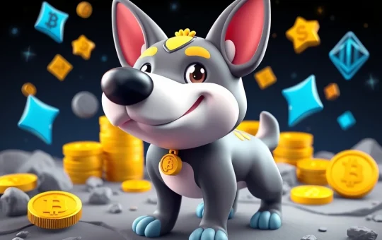 An energetic Bonk dog mascot representing the viral Solana meme coin, symbolizing its rapid rise in the crypto market.