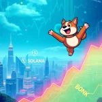 A dynamic chart showing BONK crypto trading volume surging, symbolizing the explosive growth of Solana meme coins.