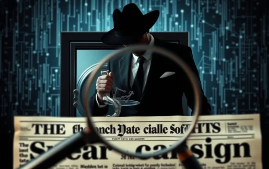 A shadowy figure secretly siphoning investor funds from a digital vault, symbolizing the Bridge Network crypto scam and hidden financial misconduct.