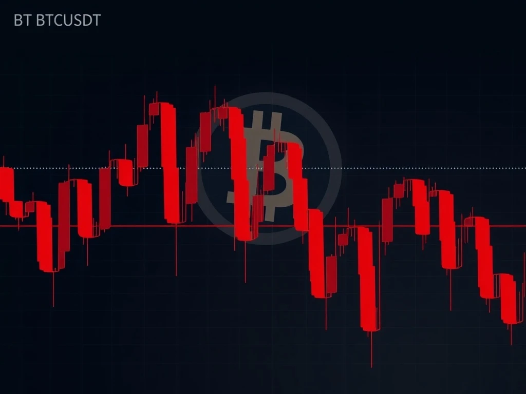A bearish BTCUSDT market analysis chart showing a significant Bitcoin price drop, highlighting urgent trading signals for traders.