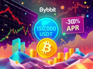 Bybit Tokenized Equities campaign poster showing 150,000 USDT prize pool and 200% APR, bridging TradFi and DeFi.