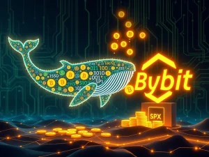 A digital whale depositing SPX tokens into the Bybit exchange, symbolizing the significant Bybit whale accumulation strategy.