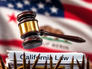 A gavel strikes down California ammunition checks, symbolizing the federal court ruling upholding Second Amendment rights.