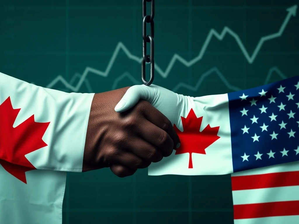 Flags of the US and Canada showing trade tension over Canada tariffs, highlighting economic risks and bipartisan efforts.