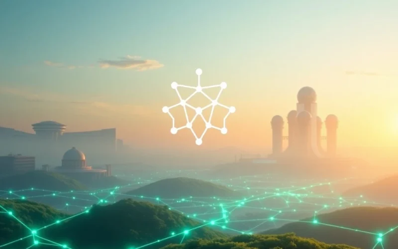 A visual representation of Cardano ADA's long-term strategy, showing institutional growth, advanced blockchain technology, and sustainable development.