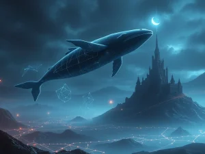 An illustration of a large ADA whale confronting a corporate entity, symbolizing the Cardano governance dispute and Charles Hoskinson's legal threats.